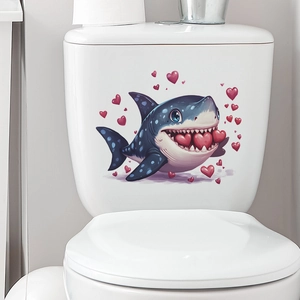 Cartoon shark with hearts waterproof toilet sticker for bathroom home wall decoration