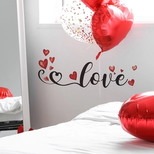 Romantic Love lettering and red watercolor heart wall stickers for bedroom home decor