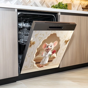 3D cartoon mouse with rose magnetic dishwasher cover sticker for kitchen decor