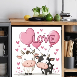 Pink heart balloon cow kitchen wall stickers for cabinet and home appliance decoration