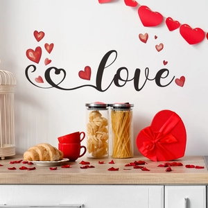 Creative Love lettering wall stickers with red hearts for romantic home wall decoration