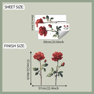 Red rose wall decal sheet size 30x60cm and finish size 57x57cm for home decor