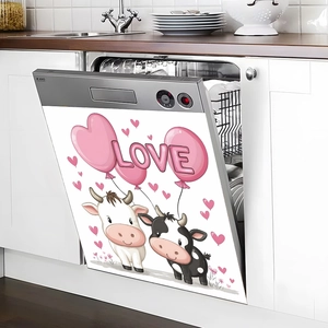Pink heart balloons and cute cartoon cows magnetic sticker for dishwasher decoration