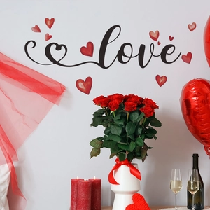 Romantic Love lettering and red heart wall stickers for Valentine's home decor