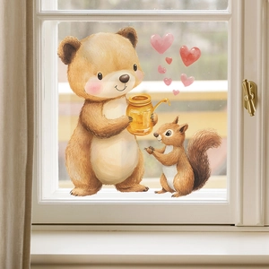 Cartoon Bear Squirrel Honey Jar Heart Wall Stickers PVC Waterproof Decorative Decals For Kids Room Bedroom Living Room Home Decor