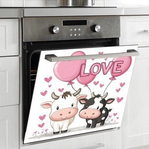 Pink balloon heart and cartoon cow wall sticker for kitchen and home background decor