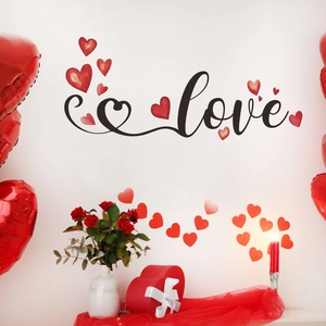 Romantic Love lettering and red heart wall stickers for Valentine's Day room decor