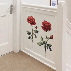 Romantic red rose wall stickers for bedroom decor featuring realistic floral designs