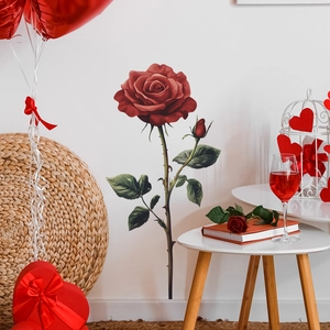 Romantic red rose wall decal sticker with realistic hand-painted petals for home decor