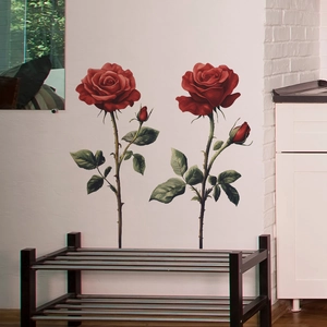 Romantic Realistic Red Rose Wall Stickers PVC Removable Floral Wall Decal For Bedroom Living Room Home Background Decor