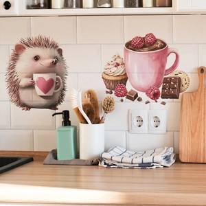Aquarell Igel und Dessert Wandaufkleber für Küchenkachel Dekoration