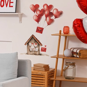 Romantic heart balloons and small cabin wall stickers for home living room decor
