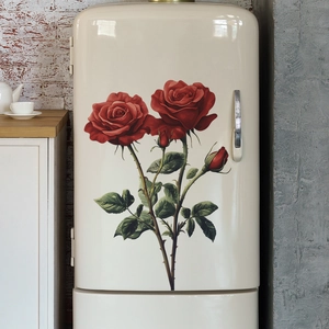 Romantic red rose wall stickers on vintage white fridge for elegant home decor