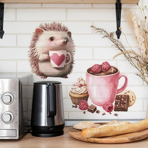 Süße Igel und Dessert Wandaufkleber Set für Küche und Esszimmer Dekoration