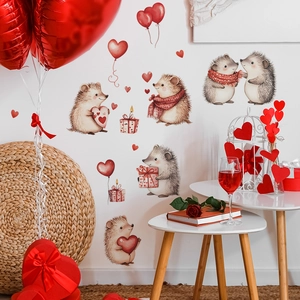 Hedgehog wall decals with heart balloons for romantic Valentine bedroom home wall decor