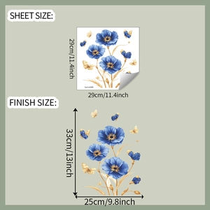 Blue poppy flower wall sticker sheet size and finish size dimensions for home decor