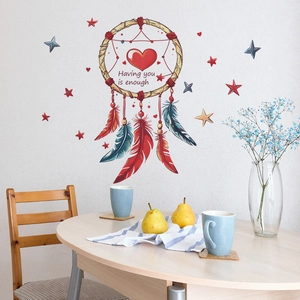 Colorful dreamcatcher wall sticker with feathers and stars for home bedroom decoration