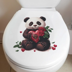 Cute panda with red roses toilet lid sticker for home bathroom decoration