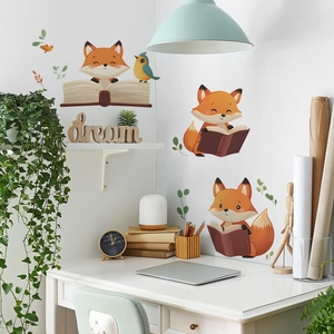 Stickers muraux renard dessin animé pour chambre d'enfant et bureau décoration murale