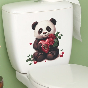 Cute panda wall decal with red rose and heart for bathroom toilet decoration