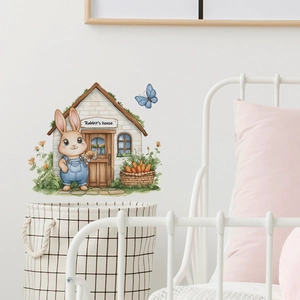 Sticker mural maison de lapin style aquarelle pour déco de chambre d'enfant