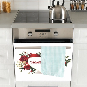 Valentine's Day kitchen oven magnetic sticker featuring red roses and heart motif