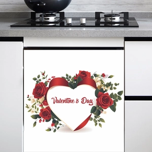 Valentine's Day heart floral sticker featuring red roses for kitchen appliance decoration