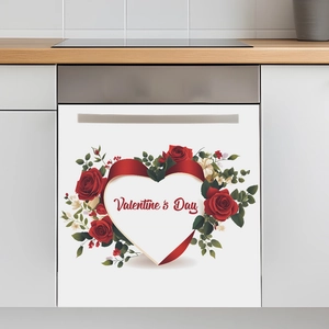 Valentine's Day magnetic dishwasher sticker with red roses and heart floral design