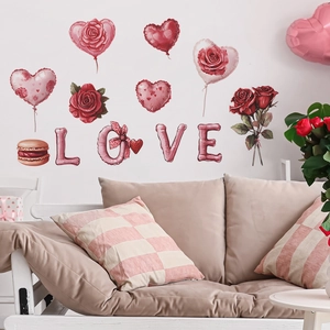 Valentine Pink Rose Heart Wall Stickers PVC Love Letter Removable Wall Decal For Living Room Bedroom Home Decor