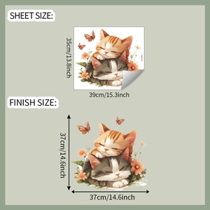 Sheet size and finish size guide for sleeping cartoon cat wall stickers for home decor