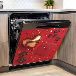 Golden heart balloon and chocolate pattern decorative sticker for kitchen dishwasher