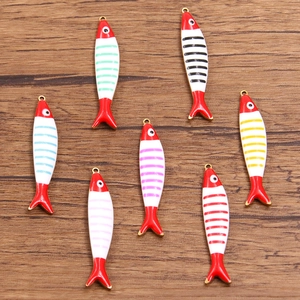 Stainless Steel Enamel Fish Pendant Double Sided Animal Charm Drip Oil Stripe DIY Jewelry Findings Accessory For Necklace