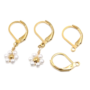 French style gold plated stainless steel lever-back earrings with pearl flower pendants