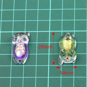 Luminous resin cat charms with colorful glitter, 14x28mm animal pendants for DIY jewelry