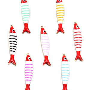 Set of 7 colorful stainless steel fish charms with enamel drip finish for DIY jewelry