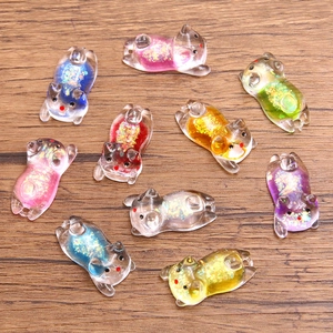 Luminous Resin Cat Pendant Quicksand Glitter Cartoon Animal Charm For DIY Necklace Keychain Bag Decoration Jewelry Making Accessories