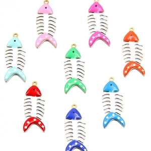 Kleurrijke 12x30mm visgraat hangers van emaille en staal voor DIY sieraden maken