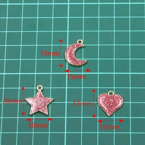 Set di ciondoli gioielli fai-da-te con luna, stella e cuore in lega dorata e smalto