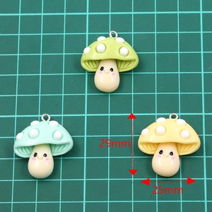 Three cute 25x29mm resin mushroom charms in green blue and yellow for DIY jewelry making