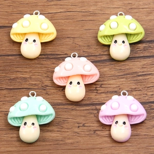 DIY colorful mushroom charms with cute smiling faces and white dots for jewelry making