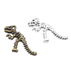 Double-sided dinosaur skeleton alloy charms in antique bronze and silver for DIY jewelry
