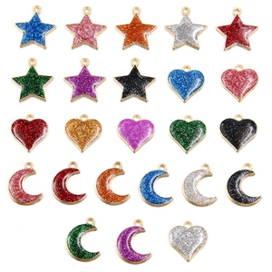 Ciondoli DIY glitterati a forma di cuore stella e luna con cornici in lega d'oro