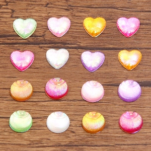 Iridescent Acrylic Shell Texture Heart Round Beads DIY Jewelry Making Accessories Gradient Pearlescent Flatback Patches