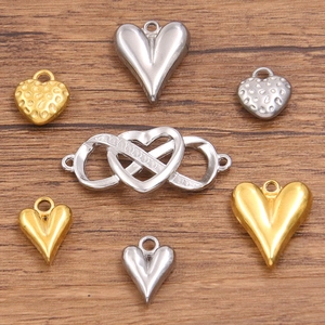304 Stainless Steel Geometric Hollow Heart Infinity Pendant Connectors For DIY Jewelry Making Hammered Texture Gold Steel Charms