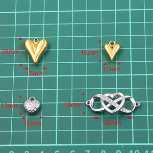 Four geometric 304 stainless steel heart pendants and infinity connectors in gold and silver