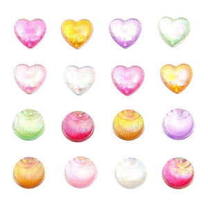 Colorful gradient acrylic heart and shell charms with pearlescent finish for DIY crafts