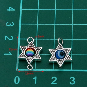 Star-shaped evil eye pendant connectors for jewelry making, 21x13mm zinc alloy charms