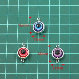 Zinklegierung Evil Eye Schmuckanhänger und Verbinder in Blau, Rot und Violett, 11x18mm