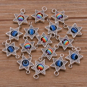 Zinc alloy evil eye hexagram charms for DIY jewelry making in antique silver finish