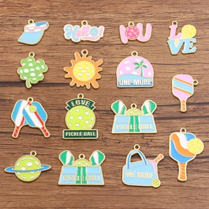 Alloy Enamel Pickleball Charms DIY Jewelry Accessories Pickleball Paddle Sport Theme Pendants For Bracelet Necklace DIY Jewelry